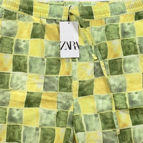 MENS NWT ZARA SUMMER SHORTS 6-1/2” INSEAM YELLOW/GREEN CHECK EXTRA LARGE - Picture 5 of 6